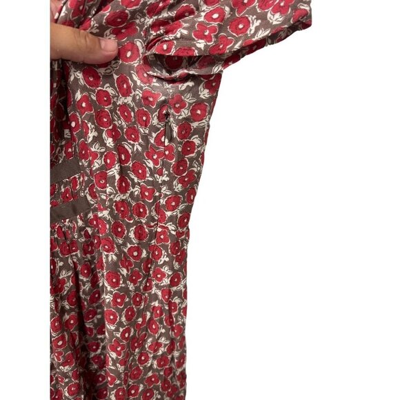 Boden Brown Red Floral Dress US2R UK6R Cottagecore Boho Viscose Midi - Picture 5 of 6